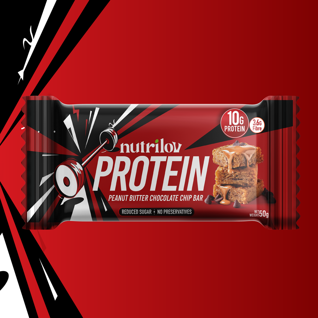 nutrilov protein peanut butter & chocolate chip bar 50g (1 pack = 6pcs)