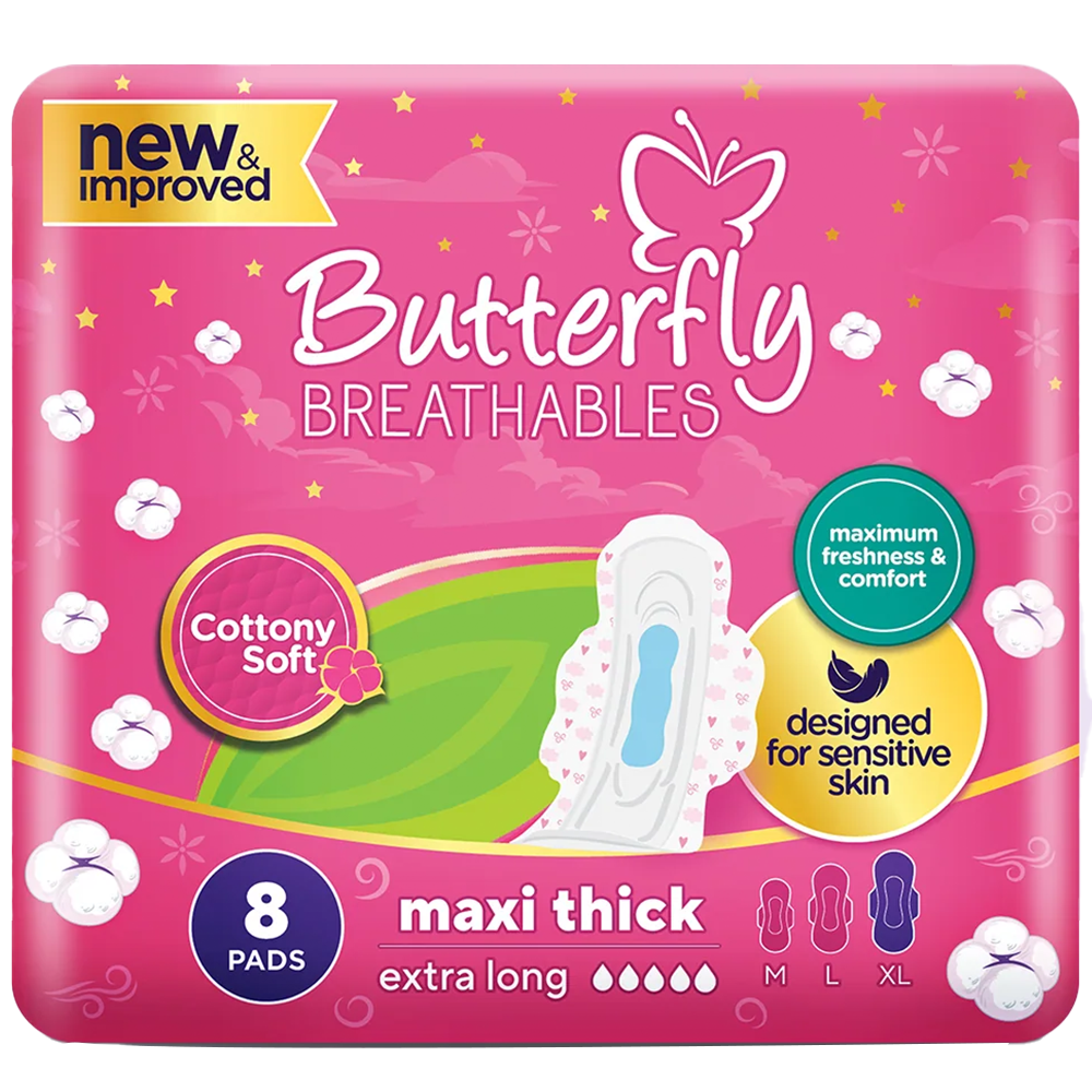 butterfly breathables maxi thick cottony sanitary pads 8pcs