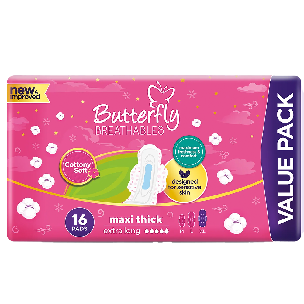 butterfly maxi thick cottony soft sanitary pads extra long 16pcs