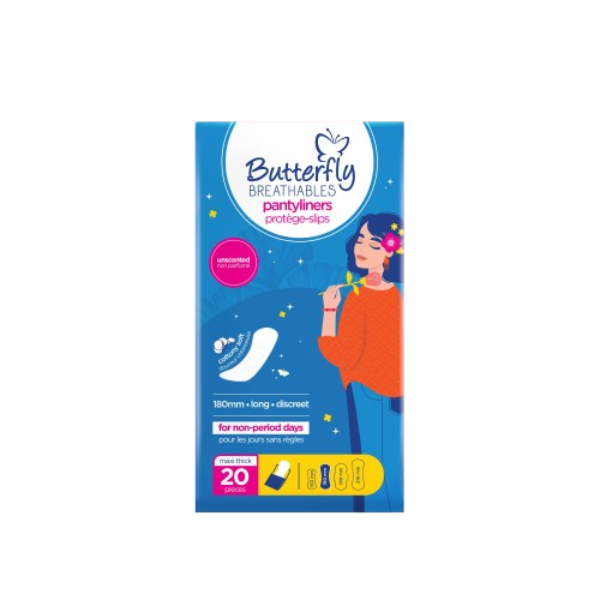 butterfly breathables maxi thick panty liners size long 20pcs