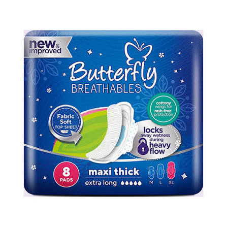 butterfly maxi thick night sanitary pads extra long 8pcs