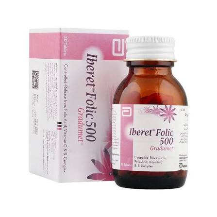 Iberet Folic-500 Gradumet Tablets (1 Bottle = 30 Tablets)