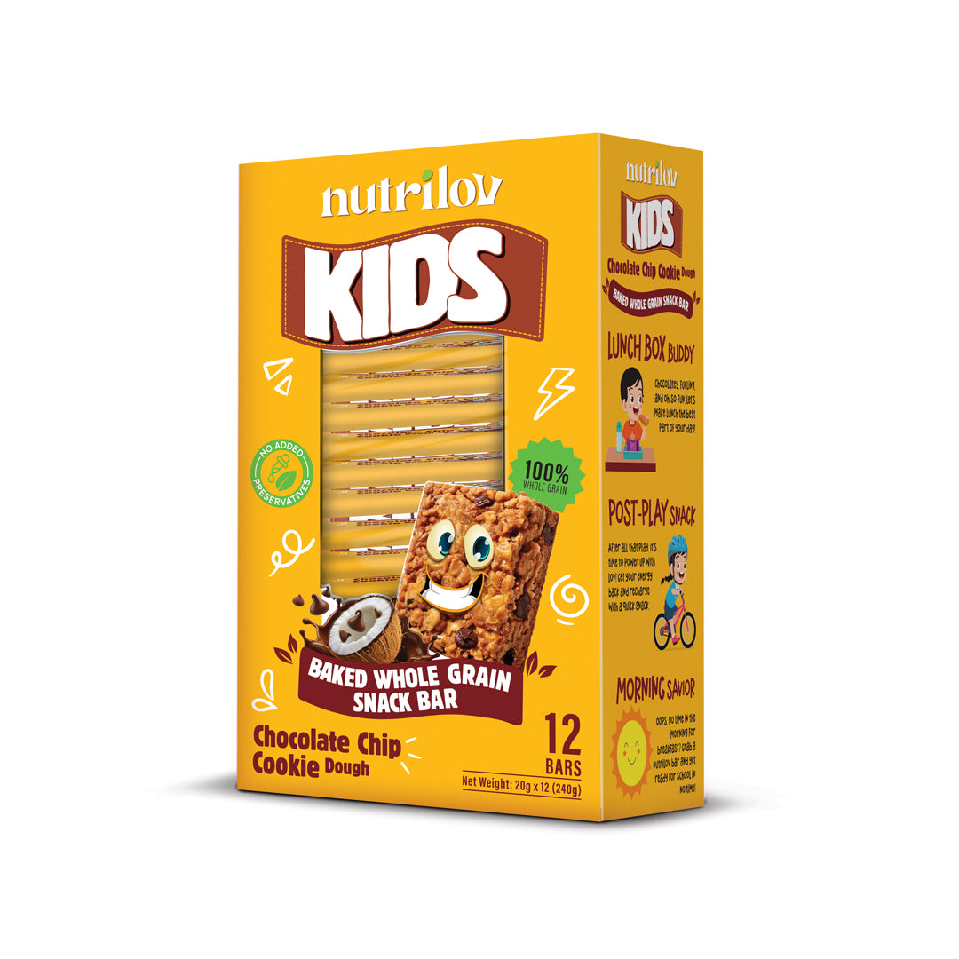 nutrilov kids chocolate chip cookie dough bars 20g (box = 12pcs)