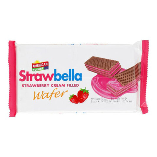 american kuisine strawbella strawberry cream filled wafer 100g
