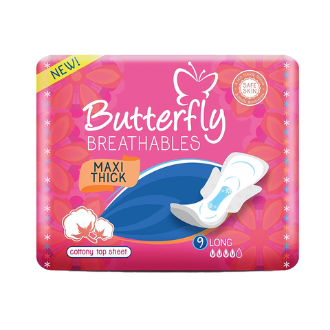butterfly breathables maxi thick cottony soft sanitary pads long 9pcs