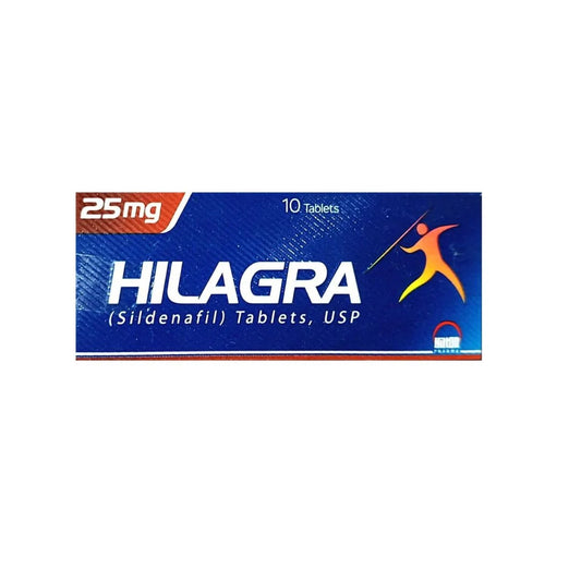 Buy Hilagra Tablets 25mg Online in Karachi at an Affordable Price in Saya Health Pharmacy Hilagra Tablets 25mg contain Sildenafil 25mg and are a lower-strength option of Hilagra, a medicine used for the treatment of erectile dysfunction (ED) in adult men.