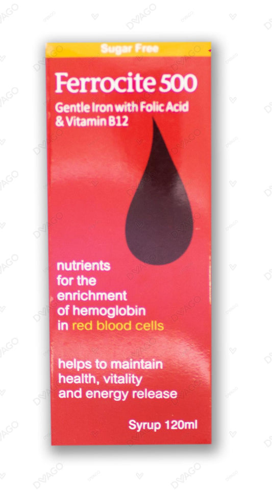 Buy Ferocite 500 Syrup 120ml online in Karachi from Saya Health Pharmacy. Check Ferocite 500 price, Iron Bisglycinate, folic acid, B12 and availability.