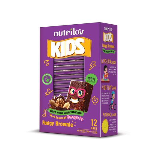 nutrilov kids chocolate fudgy brownie bars 20g (box = 12pcs)