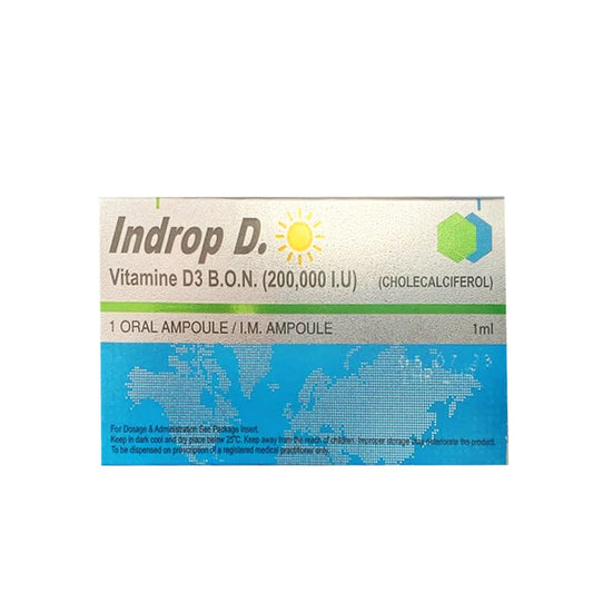 Buy Indrop-D 200,000 IU Oral/IM Injection online in Karachi. Check Cholecalciferol Vitamin D3 composition, uses, price, availability and details.