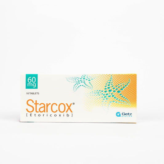 Buy Starcox Tablets 60mg (Etoricoxib 60mg) online in Karachi from Saya Health Pharmacy. Check Starcox uses, price, availability and delivery options.