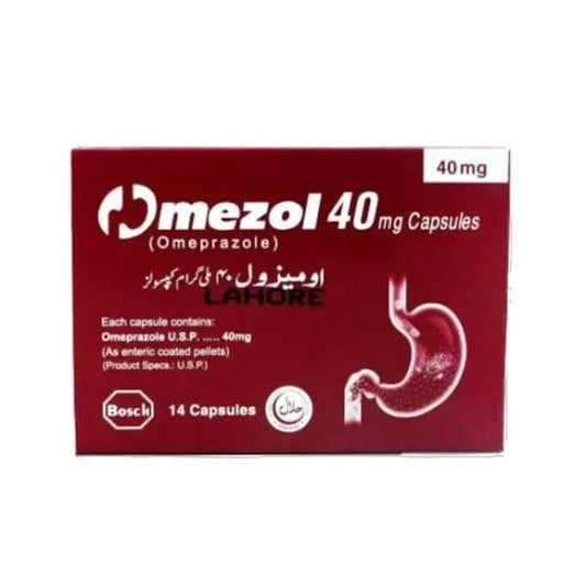 Omezol Capsules 40mg (1 Box = 2 Strips)