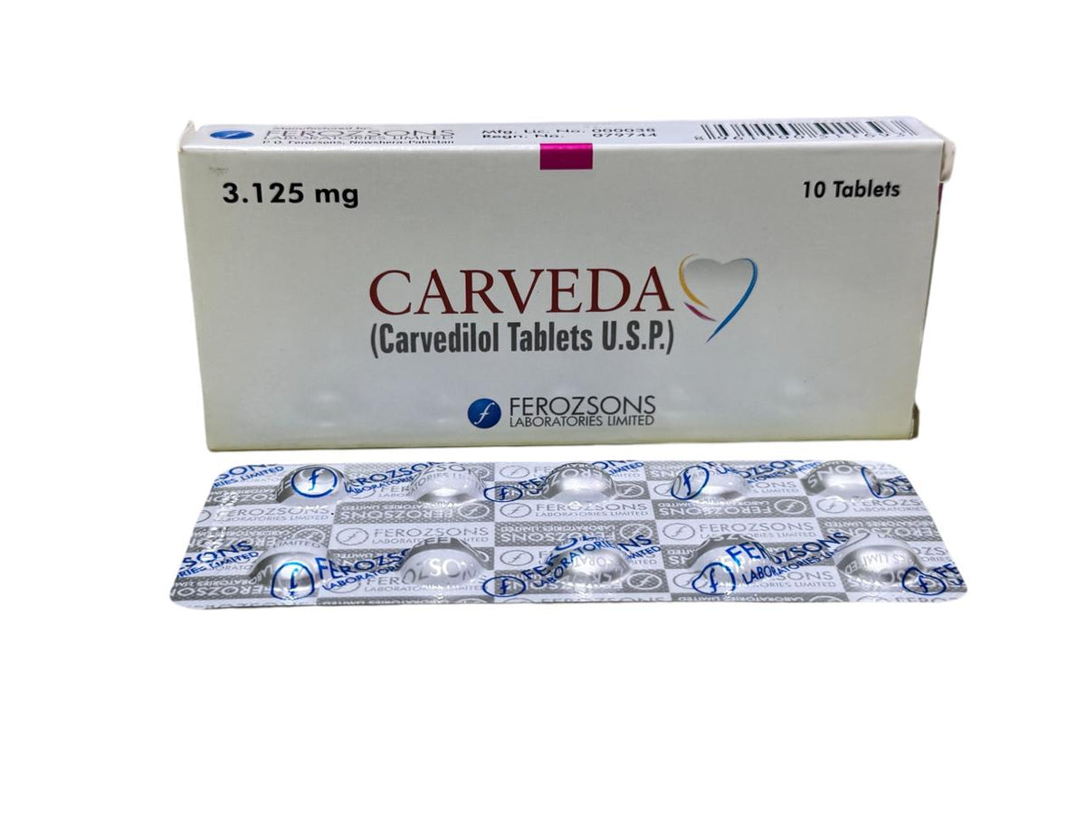 Carveda Tablets 3.125mg (1 Box = 1 Strip = 10 Tabs)