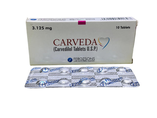 Carveda Tablets 3.125mg (1 Box = 1 Strip = 10 Tabs)